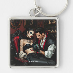 Fantasy Cute Girl Man Tattoo Key Ring