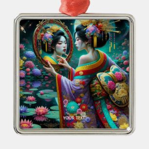 Fantasy Cute Girl Mirror Flowers Metal Ornament