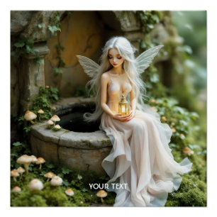 Fantasy Cute Girl Mushrooms Lantern Poster