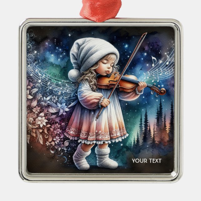 Fantasy Cute Girl Music Violin Metal Ornament (Front)