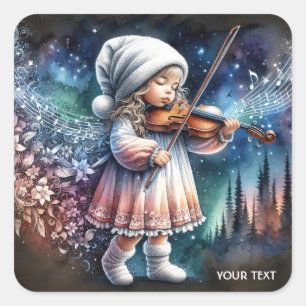Fantasy Cute Girl Music Violin Square Sticker