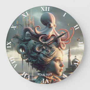 Fantasy Cute Girl Octopus Sea Large Clock