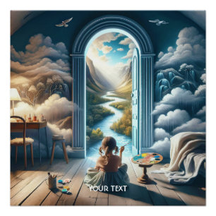 Fantasy Cute Girl Painting Landscape Poster