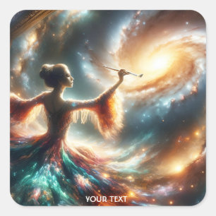 Fantasy Cute Girl Painting Space Square Sticker