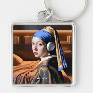 Fantasy Cute Girl Pearl Headphones Key Ring