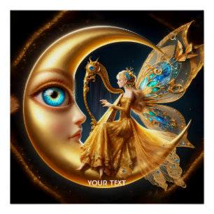 Fantasy Cute Girl Playing Harp Poster