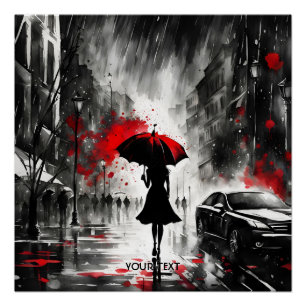 Fantasy Cute Girl Rain Umbrella Poster