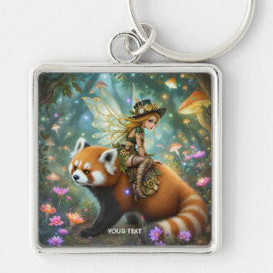 Fantasy Cute Girl Riding Panda Key Ring