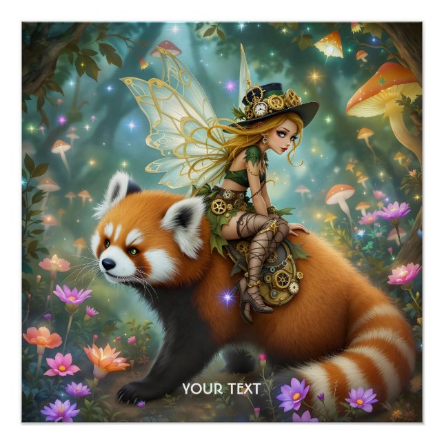 Fantasy Cute Girl Riding Panda Poster (Front)