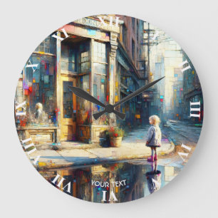 Fantasy Cute Girl Shop Window Large Clock