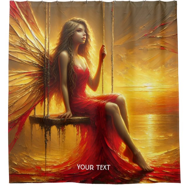 Fantasy Cute Girl Sun Red Dress Shower Curtain (Front)