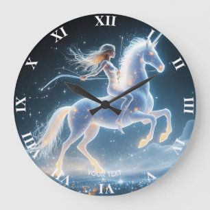 Fantasy Cute Girl Unicorn Space Large Clock