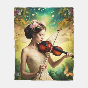 Fantasy Cute Girl Violin Flowers Fleece Blanket