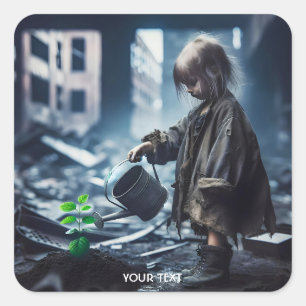 Fantasy Cute Girl Water Plant Square Sticker