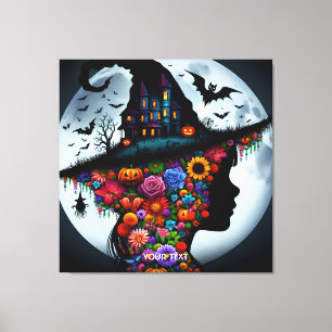 Fantasy Cute Girl Witch Halloween Canvas Print