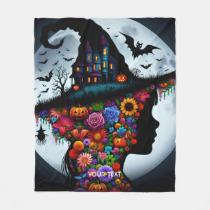 Fantasy Cute Girl Witch Halloween Fleece Blanket