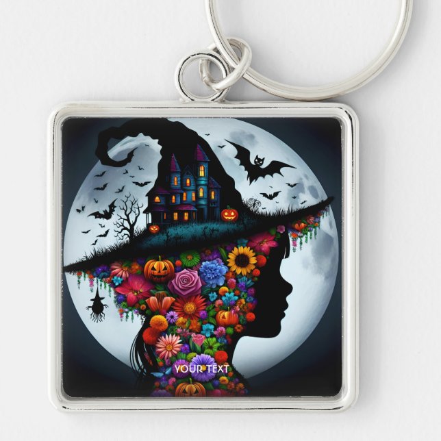 Fantasy Cute Girl Witch Halloween Key Ring (Front)