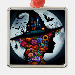 Fantasy Cute Girl Witch Halloween Metal Ornament