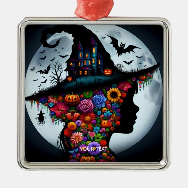 Fantasy Cute Girl Witch Halloween Metal Ornament (Front)