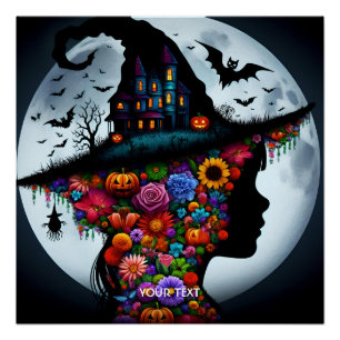 Fantasy Cute Girl Witch Halloween Poster