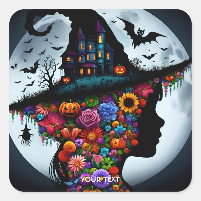 Fantasy Cute Girl Witch Halloween Square Sticker (Front)