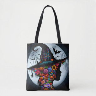 Fantasy Cute Girl Witch Halloween Tote Bag