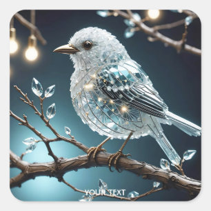 Fantasy Cute Glass Bird Branch Square Sticker