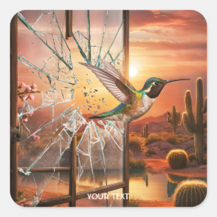 Fantasy Cute Glass Desert Bird Square Sticker