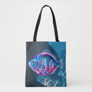 Fantasy Cute Glass Fish City Tote Bag