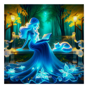 Fantasy Cute Glass Girl Cat Poster