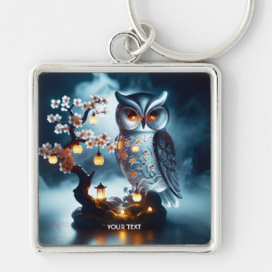 Fantasy Cute Glass Owl Sakura Key Ring