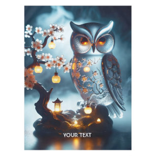 Fantasy Cute Glass Owl Sakura Tablecloth