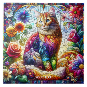 Fantasy Cute Glass Quilted Cat Ceramic Tile
