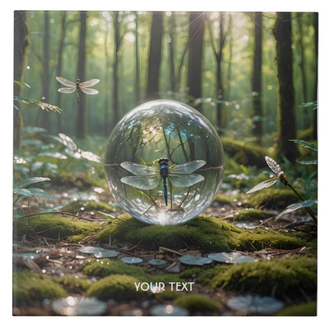 Fantasy Cute Glass Sphere Dragonfly Ceramic Tile (Front)