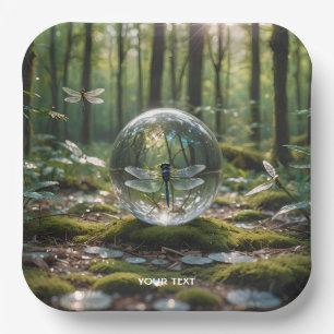 Fantasy Cute Glass Sphere Dragonfly Paper Plate