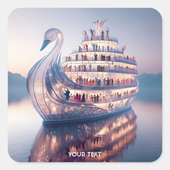 Fantasy Cute Glass Swan Ship Square Sticker (Front)