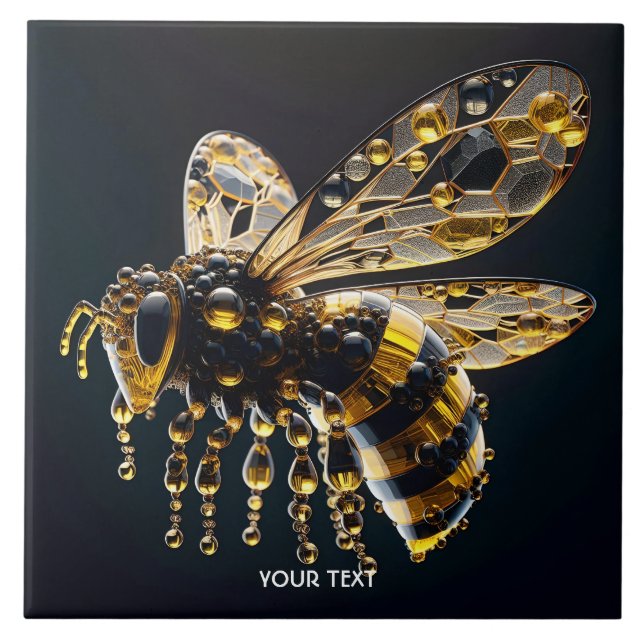 Fantasy Cute Glass Yellow Black Bee Ceramic Tile (Front)