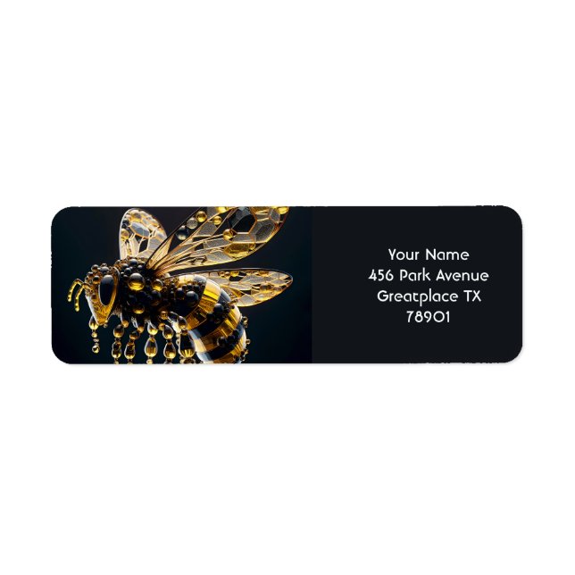 Fantasy Cute Glass Yellow Black Bee Return Address Label (Front)