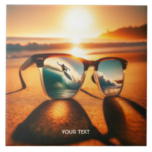 Fantasy Cute Glasses Sunset Beach Ceramic Tile