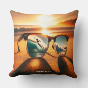 Fantasy Cute Glasses Sunset Beach Cushion