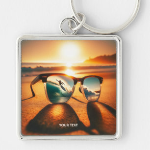 Fantasy Cute  Glasses Sunset Beach Key Ring