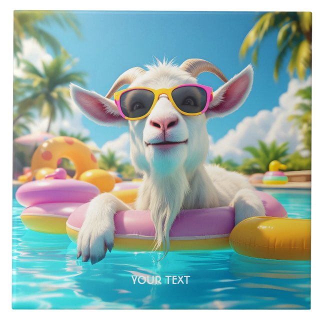 Fantasy Cute Goat Float Glasses Ceramic Tile (Front)