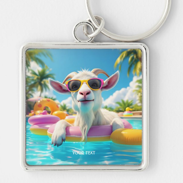Fantasy Cute Goat Float Glasses Key Ring (Front)