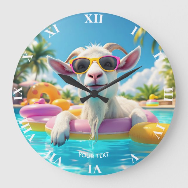 Fantasy Cute Goat Float Glasses Large Clock (Front)