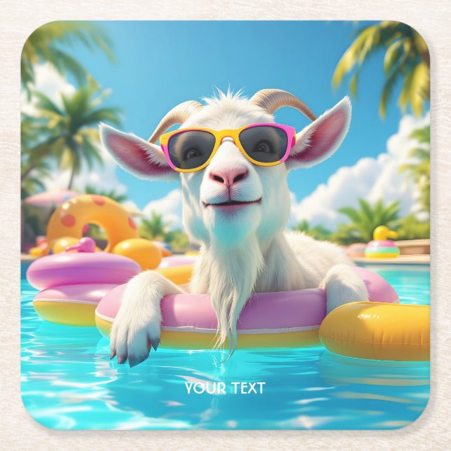Fantasy Cute Goat Float Glasses Square Paper Coaster (Front)