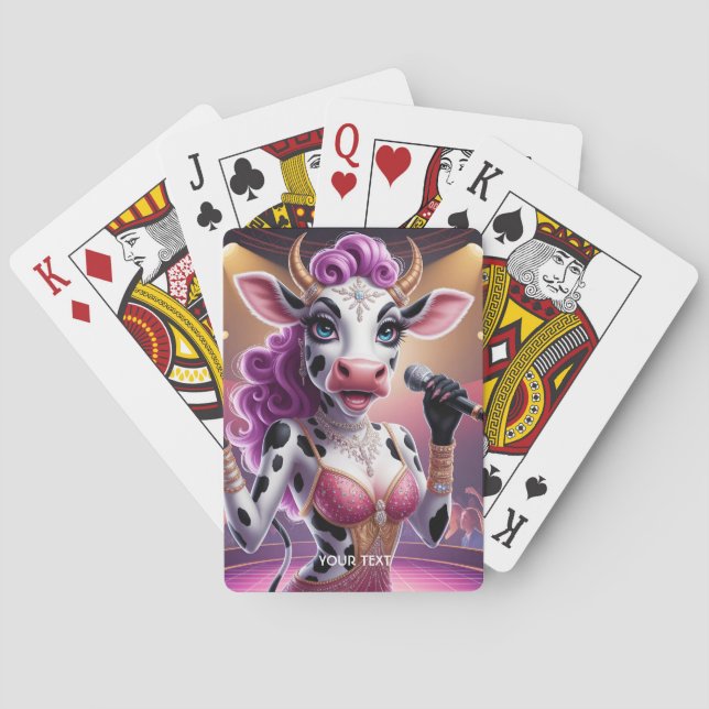 Fantasy Cute Gorgeous Cow Popstar Playing Cards (Back)