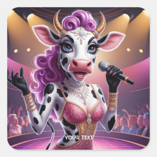 Fantasy Cute Gorgeous Cow Popstar Square Sticker