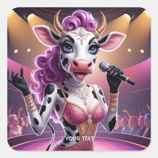 Fantasy Cute Gorgeous Cow Popstar Square Sticker (Front)