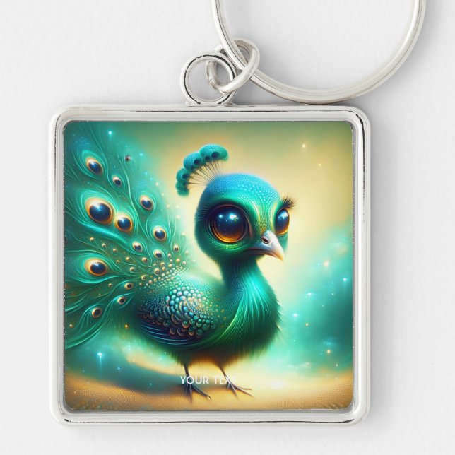 Fantasy Cute  Green Baby Peacock Key Ring (Front)