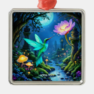 Fantasy Cute Green Bird Flower Metal Ornament
